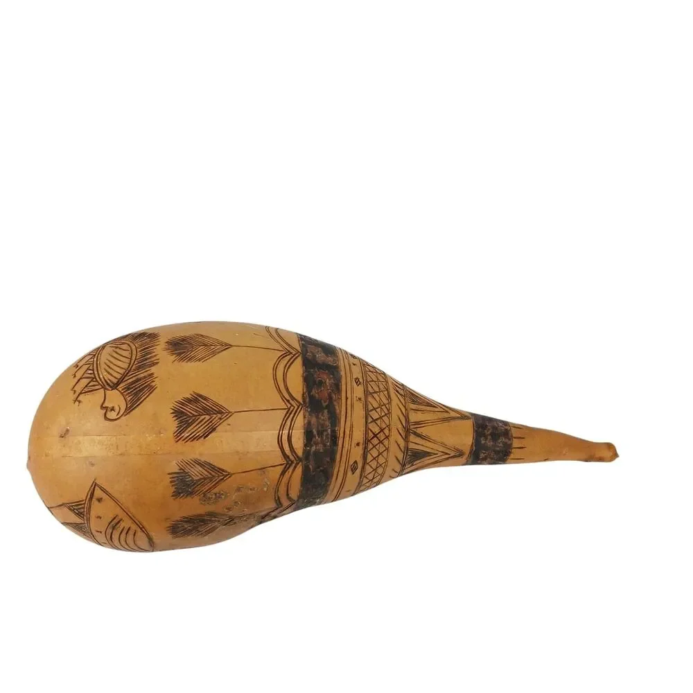 Vtg Hand Crafted South American Gourd Musical Instrument Piranha Porcupine 15